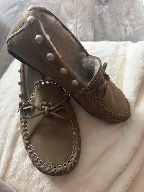 Isabel Marant Olive Suede Shearling Moccasin Loafers